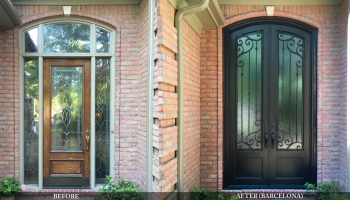 Custom residential steel entry doors before and after comparison