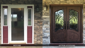 Beautiful custom residential entry doors before and after comparison