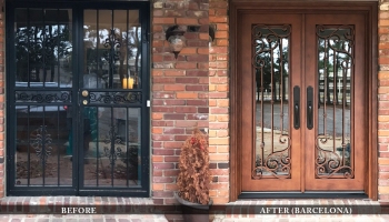 Custom residential steel entry doors before and after comparison