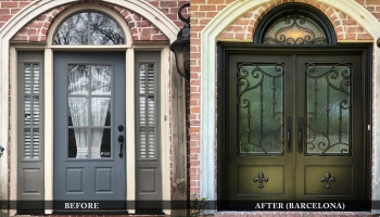 Custom residential steel entry doors before and after comparison