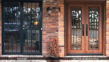 Custom residential steel entry doors before and after comparison