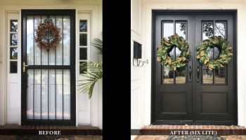 Custom residential steel entry doors before and after comparison